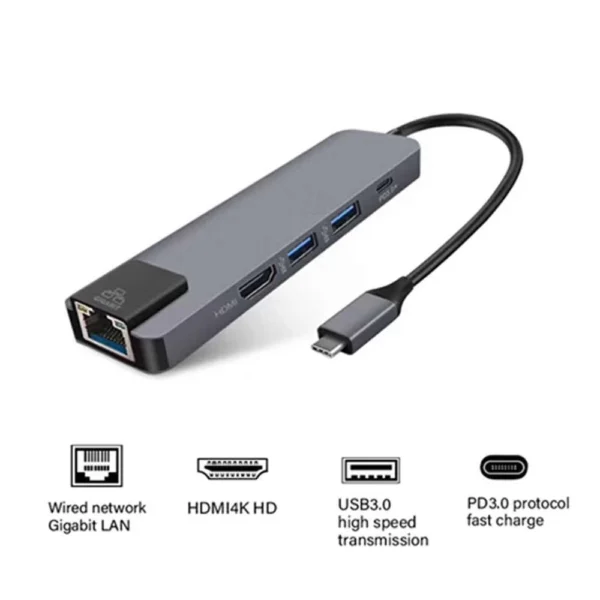 USB-C to HDTV 4K 5-in-1 Adapter Hub