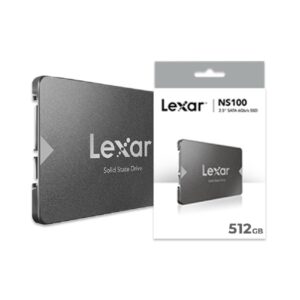 Lexar NS100 512GB is a 2.5-inch SATA III (6Gb/s) SSD offering up to 550MB/s read and 450MB/s write speeds, built with a slim 7mm profile for compatibility with most laptops and desktops, and designed with shock and vibration resistance for improved durability