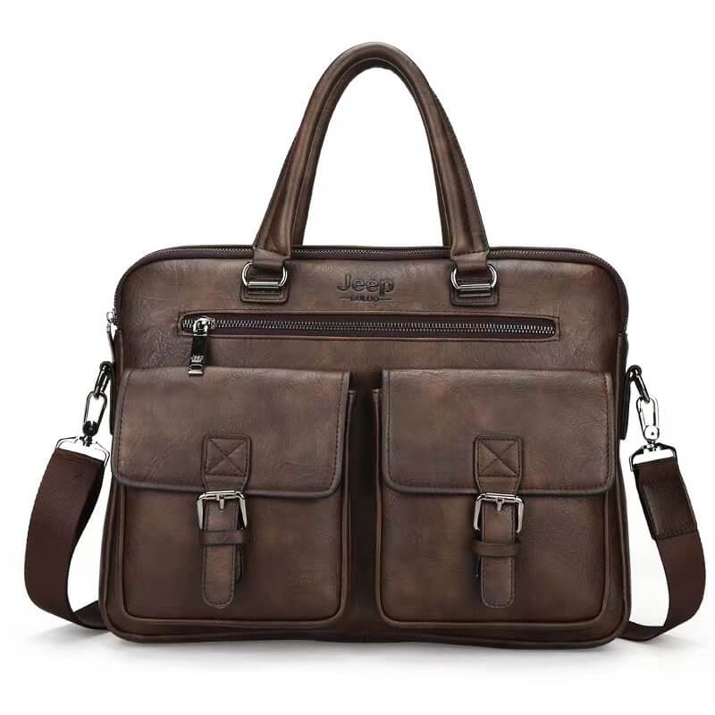 leather laptop briefcase - with padded 15.6″ laptop compartment, dual front pockets, and adjustable shoulder strap for stylish and secure everyday business use. - Image 3