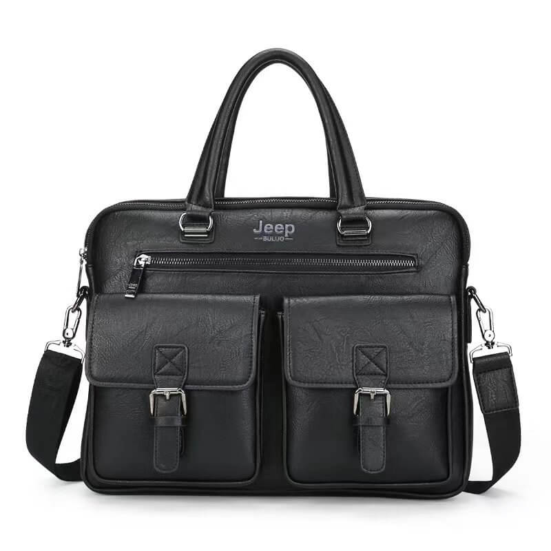 leather laptop briefcase - with padded 15.6″ laptop compartment, dual front pockets, and adjustable shoulder strap for stylish and secure everyday business use. - Image 2