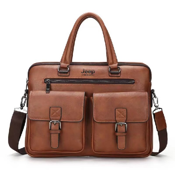 leather laptop briefcase - with padded 15.6″ laptop compartment, dual front pockets, and adjustable shoulder strap for stylish and secure everyday business use.
