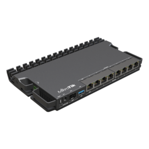 MikroTik RB5009UG+S+IN is a high-performance router with a quad-core ARM CPU, multiple Gigabit ports, 10G SFP+, PoE-in, and advanced RouterOS features for demanding networks.