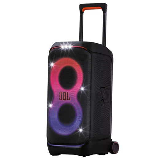JBL PartyBox 520 delivers powerful JBL party sound, up to 18 hours of battery life, dynamic lights, Bluetooth/USB/AUX,mic/guitar inputs in a portable design.