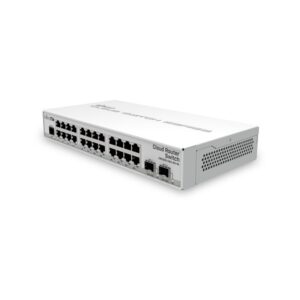 MikroTik CRS326-24G-2S+IN: 24-port Gigabit switch with 2×10G SFP+ uplinks for high-speed Layer 2 networking.
